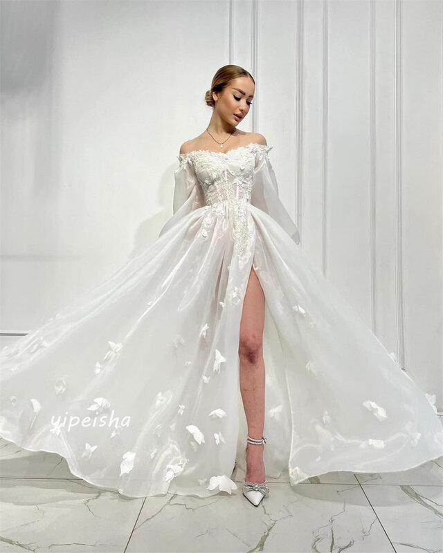 Prom Dress Evening Saudi Arabia Organza Applique Draped Pleat Quinceanera A-line Off-the-shoulder Bespoke Occasion Gown