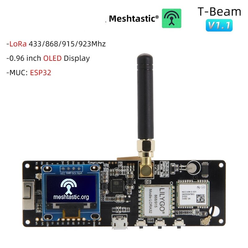 2024 Meshtastic T-Beam V1.1 ESP32 LoRa Development Board 433MHz 868MHz 915MHz 923MHz WiFi Bluetooth GPS OLED Display