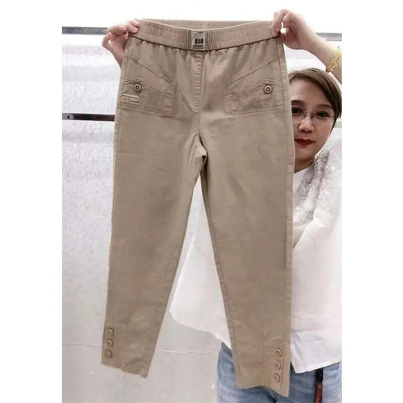 Damskie cienka bawełna lniane spodnie 2024 wiosna lato nowy duży rozmiar luźna, Slim spodnie haremowe prosty dziewięć spodni przypływ kobiet