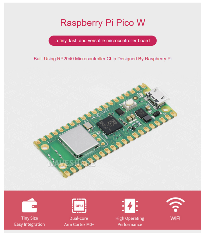 Плата микроконтроллера Raspberry Pi Pico W, встроенный Wi-Fi на базе официального двухъядерного процессора RP2040
