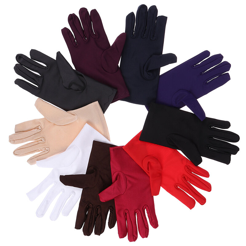 1Pair Glove Girl Lady Satin Short Finger Wrist Gloves Smooth Evening Party Formal Prom Costume Stretch Gloves Red White