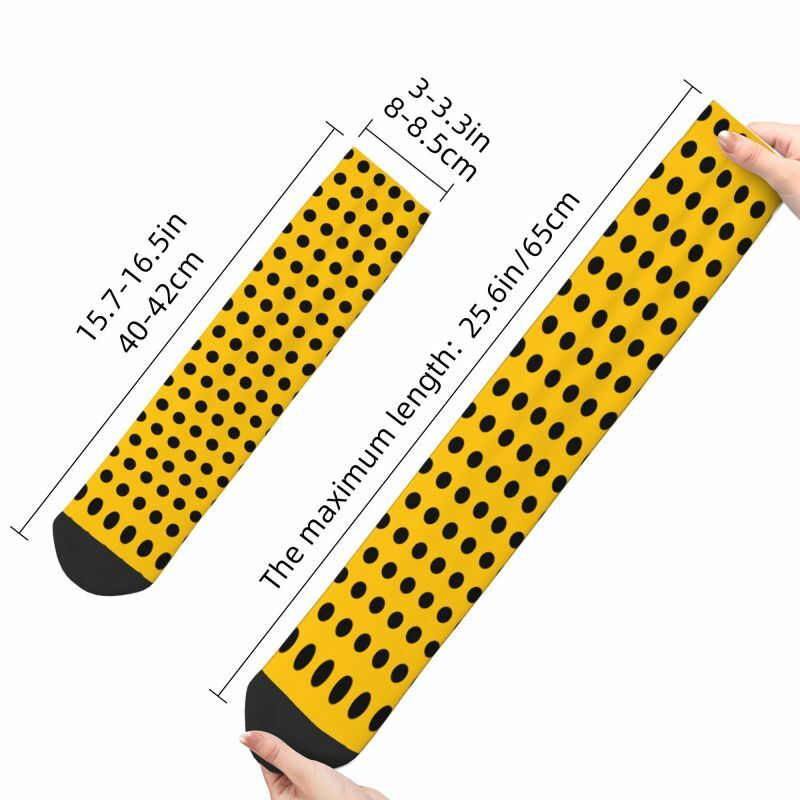 Unisex 3D impresso Polka Dot meias, meias de luxo tripulação, amarelo e preto, vestido meias para homens