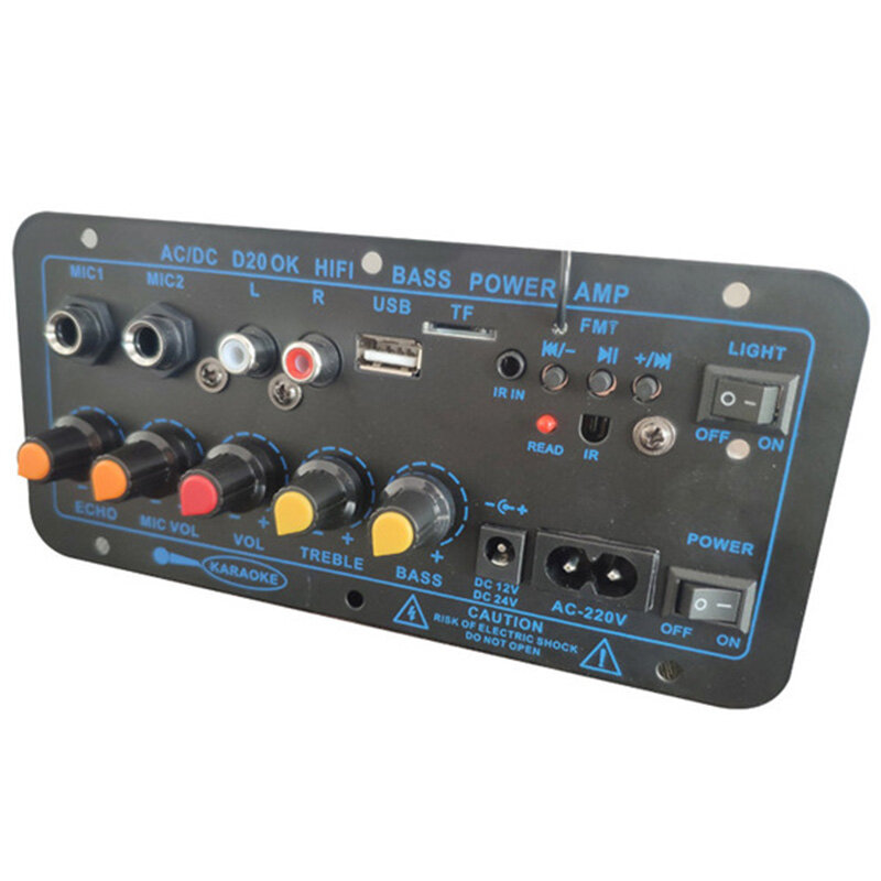 200W Digital Bluetooth Stereo Amplifier Board Subwoofer Dual Microphone Karaoke Amplifiers for 8-12 Inch Speaker US Plug