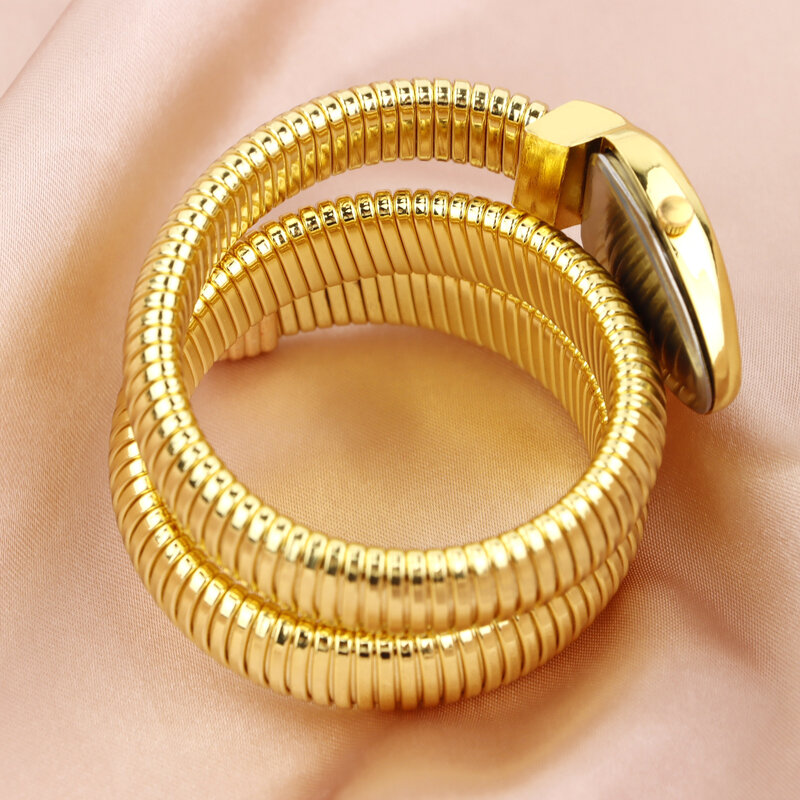 Luksusowe zegarki damskie wąż kształt zegarek na bransolecie dla kobiet stal unikalny złoty kwarc zegarek damski zegar Relogio Feminino