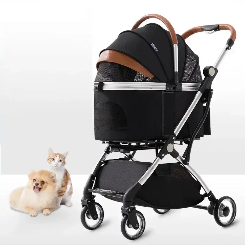 Puppy Stroller Detachable Foldable 4 Wheels Pet Stroller Aluminium Alloy Dog Trolley for Corgi Teddy Dogs and Cats 강아지유모차