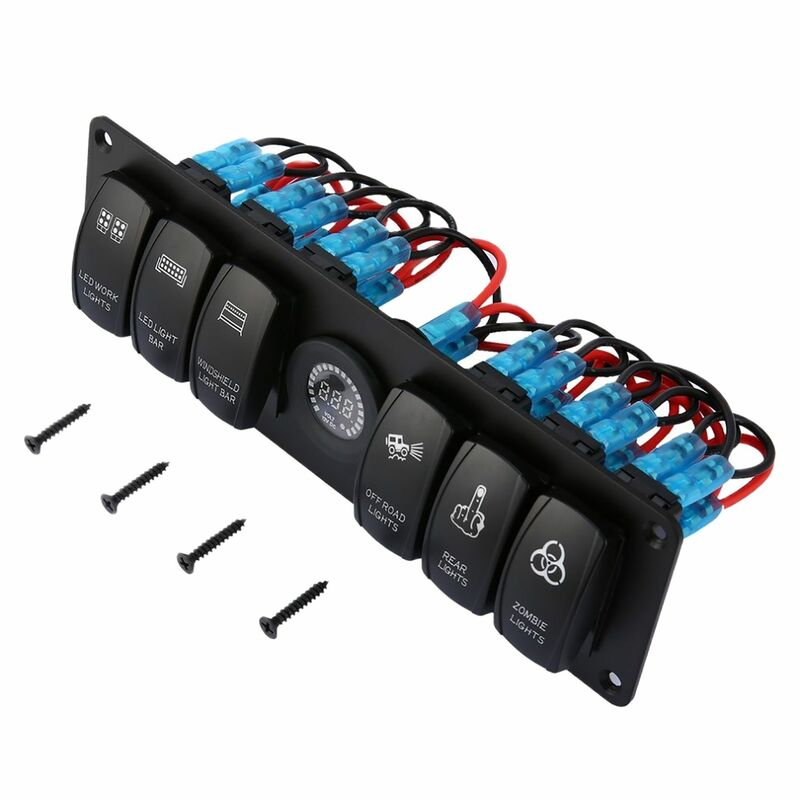 2024 Colorful 12V 6 Gang Rocker Switch Panel Circuit Breaker LED Voltmeter RV Car Marine Boat Switch Panel Led Switch Panel Auto