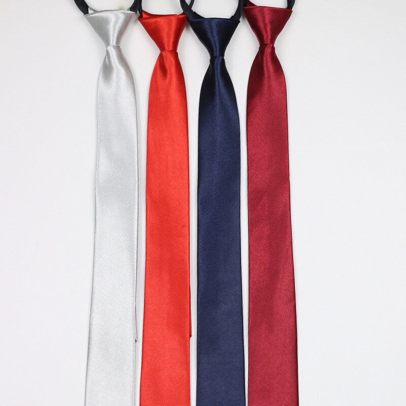 Corbata clásica de cuello negro de 8CM para hombre, Corbata lisa de seda de imitación, corbata de negocios azul y roja con cremallera, 5CM, vestido estrecho, camisa, regalo
