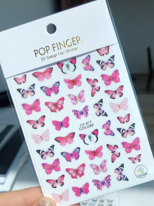 1Pcs 3D Nail Stickers Butterfly Flower Design Self-Adhesive DIY Colorful Wing Manicure Decoration Nail Art Decals