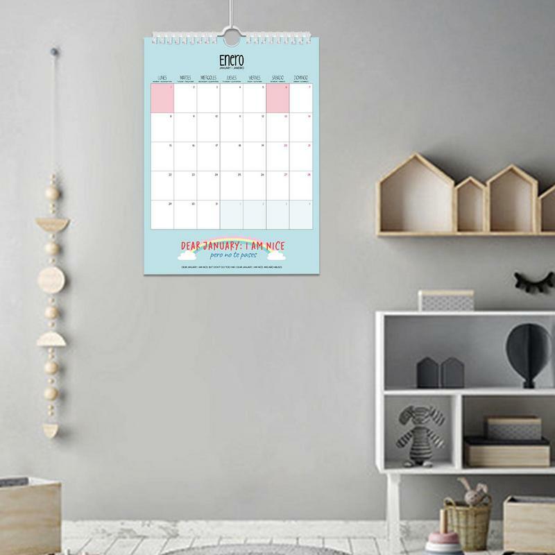 Calendário de parede minimalista para família, planejador mensal, calendários, calendários vívidos, 12 meses, 2024, 2022