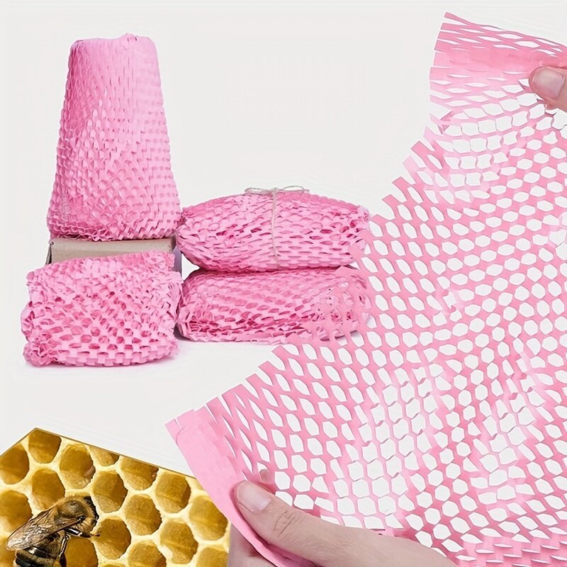Papier d'emballage en accent d'abeille rose, matériel de coussin recyclable respectueux de l'environnement, fournitures d'expédition mobiles, papier kraft, cuillère à soupe