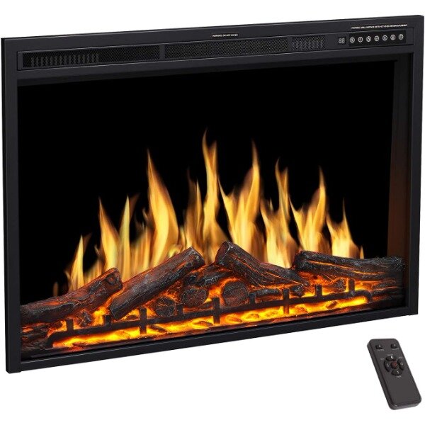 R.W.FLAME Electric Fireplace Insert 37Inch with Adjuatble Flame Colors, Log Colors, Flame Speed and Brightness