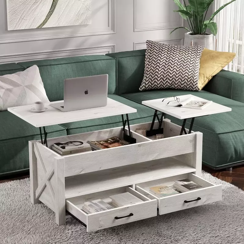 47.2" Lift Top Coffee Table With 2 Storage Drawers and Hidden Compartment Tables Center Salon Home Coffee Corner Gray Furnitures