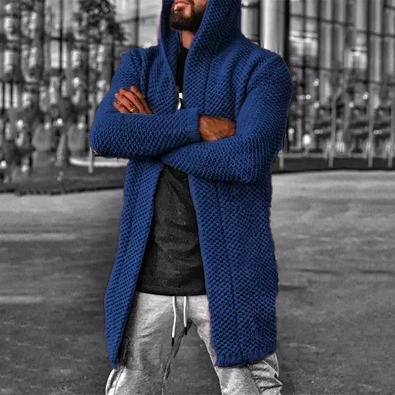 2023 jesień i zima europejski amerykański męski kardigan jednolity kolor z kapturem na szyję sweter płaszcz ciepły
