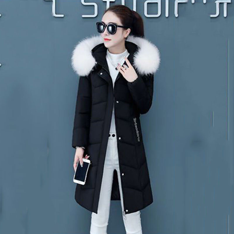 Женское длинное приталенное пальто, белое теплое пальто с большим меховым воротником, зима 2023