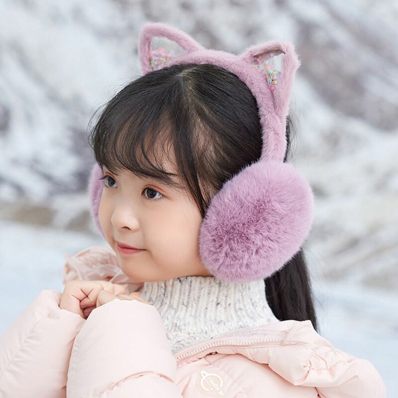 Cartoon Plush Earmuffs Soft Earcap Foldable Winter Ear Cover Earflap Glitter Cat Ear Earmuffs Baby