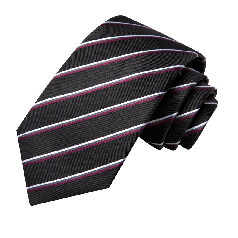 Hi-Tie Black White Striped Designer Elegant Men Tie Jacquard Necktie Accessory Cravat Wedding Business Party Hanky Cufflinks