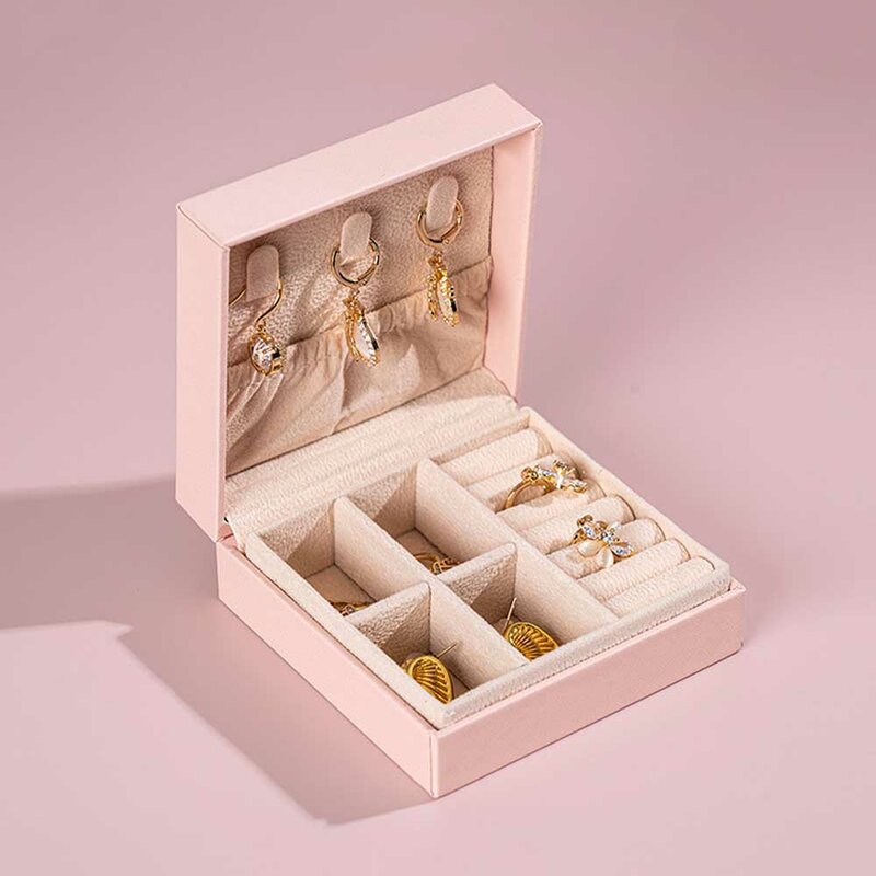 1Pc Vierkante Juwelendoos Reizen Sieraden Organizer Display Draagbare Ketting Ring Oorbellen Armband Oorknopjes Lederen Opbergdozen