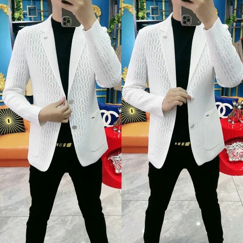 2-A27 2023 spring and summer new men's versatile European high-end knitted ca suits, business fashion, simple and handsome
