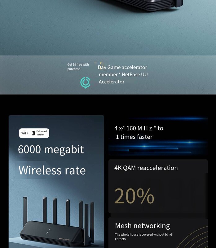 شاومي راوتر AloT Wifi6 AX6000 160MHZ 4K QAM 512MB جيجابت Vpn مكتب المنزل UseMesh مكرر إشارة خارجية الموجهات الشبكات
