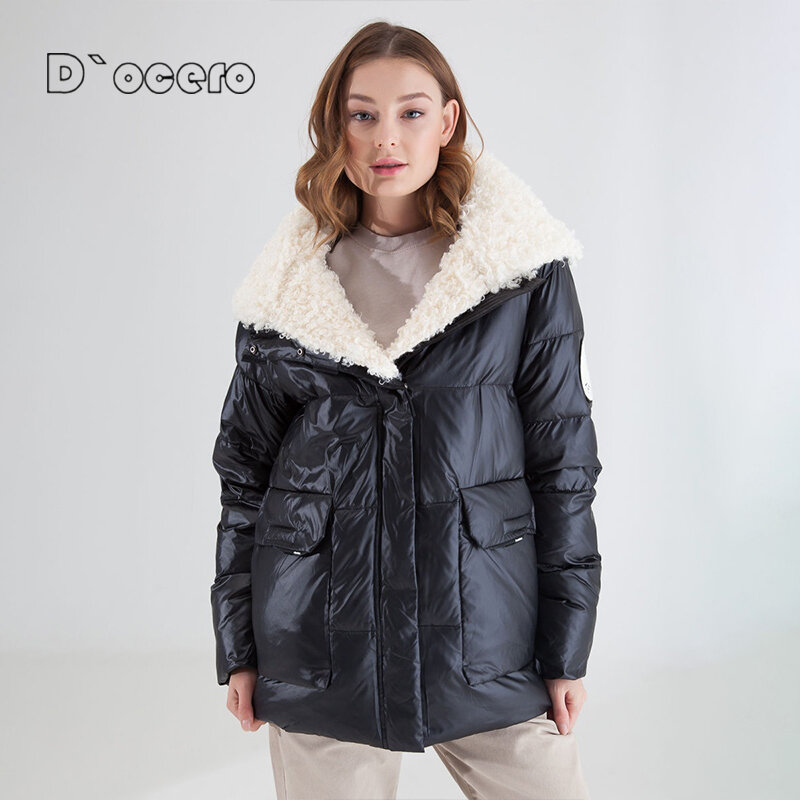D`ocero 2022 Winter Ladies Down Jacket Faux Fur Women Padded Loose Parka Thickened Warm Cotton Women Quilted Coat Outerwear