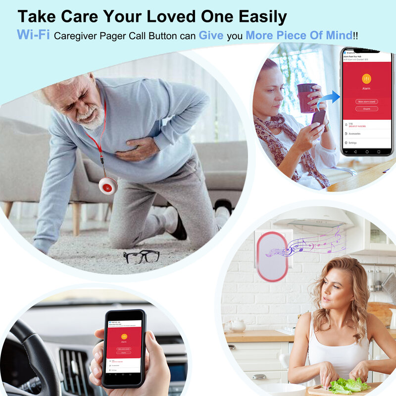 Topvico Wifi Panic Button Alarm Fall Prevention for Elderly Dementia RF433mhz Wireless Bed Alarm Caregiver Pager Tuya APP
