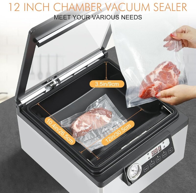 12 Inch Chamber Vacuum Sealer, 7.6QT Automatic Commercial Vacuum Sealer 7X Freshness, Dry/Moist Vacuum Chamber Sealer With