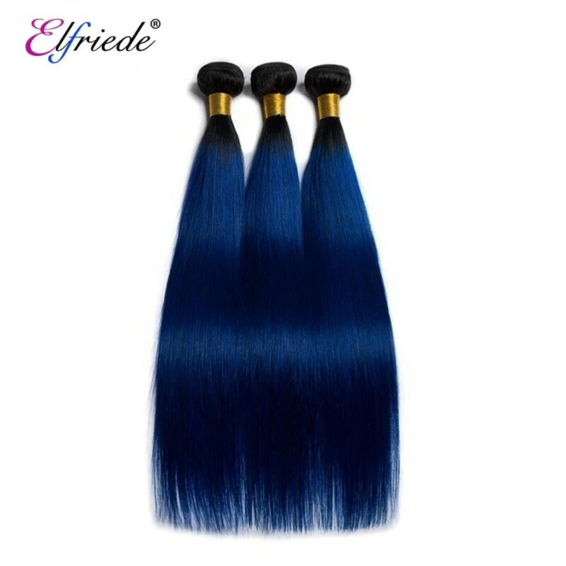 Elfriade-mechones de pelo liso con malla Frontal, cabello humano 100% Remy, color azul ombré, 3 mechones, 13x4, # T1B