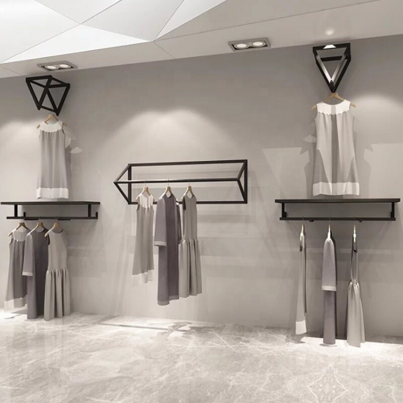 Benutzer definierte, schwarze Bekleidungs geschäft Möbel Wand dekoration Display-System Metall hängen Schiene Rack