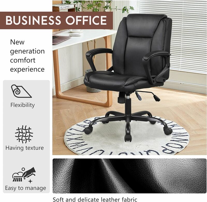 PU Leather Ergonomic Desk Chair com apoio lombar e braços, Task Chair para Home Office, características ajustáveis com Mid Back