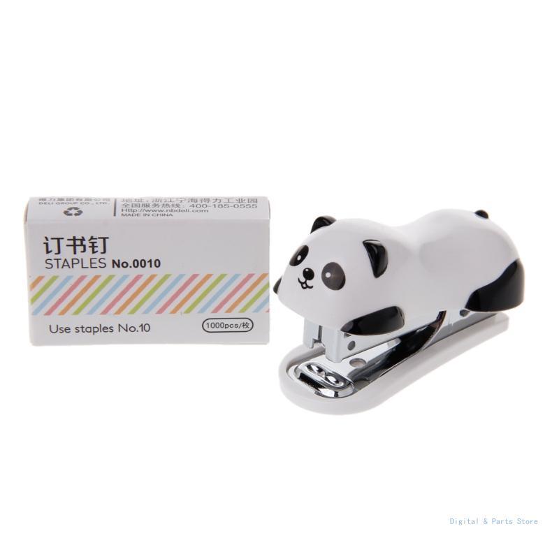 M17f adorável panda mini grampeador grampeador prático com 1000 peças para grampos para escritório casa melhor prêmio