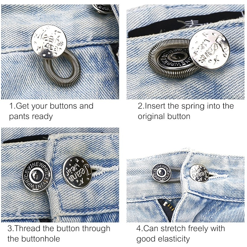 6PCS Jeans Waist Extension Adjustable Stretch Button Spring Trousers General Metal Buttons Accessories