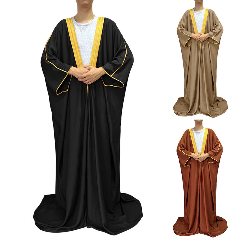 Qualität Männer arabischen Umhang Bisht Thobe Eid Abaya muslimischen Stoff Langarm Robe