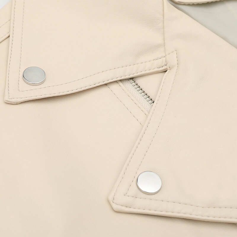 Giacca in pelle oversize Casual tinta unita semplice per donna 2024 nuova giacca da moto in ecopelle bianca nera stile BF con cintura