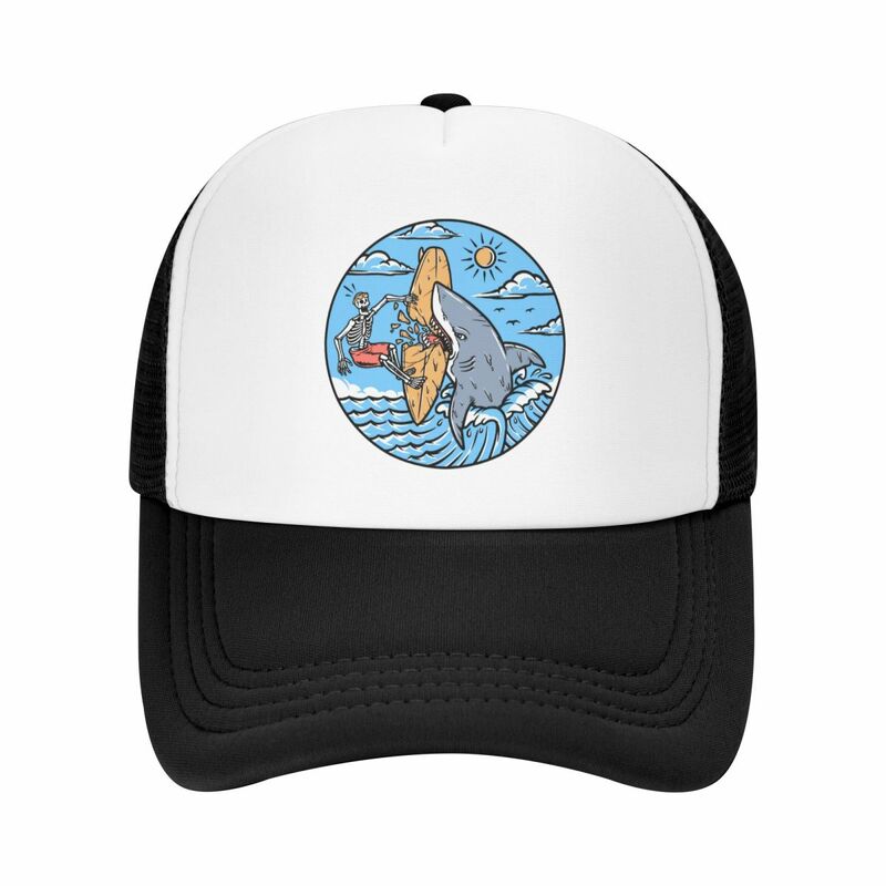 Gorra de béisbol personalizada para hombre y mujer, gorro de camionero ajustable, Calavera, surfista, ataque por tiburón, ropa de calle