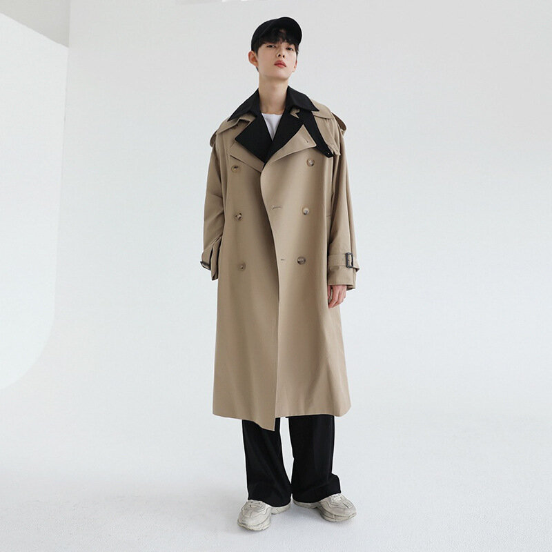 Fałszywe dwie wiatrówki męska długi koreański wersja modnego płaszcza przystojnego męskiego jesiennego luźnego brytyjskiego płaszcza