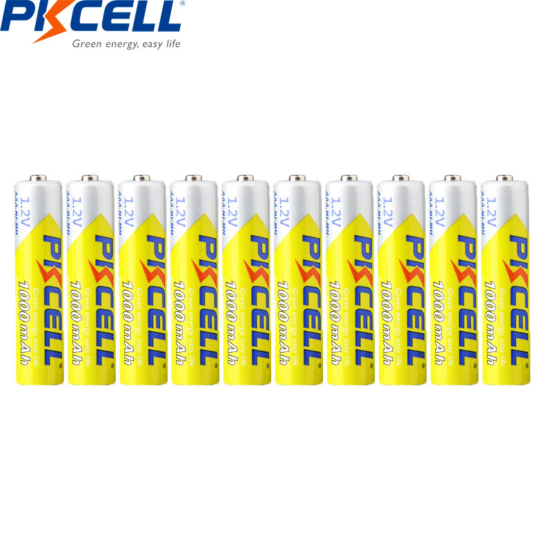 PKCELL-AAA 배터리, 1000mAh, 3A, 1.2V, Ni-MH, AAA, 충전식 배터리, 카메라 및 손전등 장난감용 배터리, 10 개/묶음
