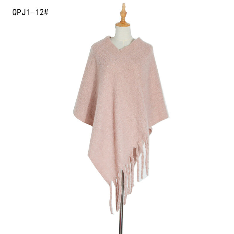 Spring Autumn Loop Yarn Women Shawl Thick Tassel Warm Cloak Pullover Poncho Lady Capes Red Cloaks