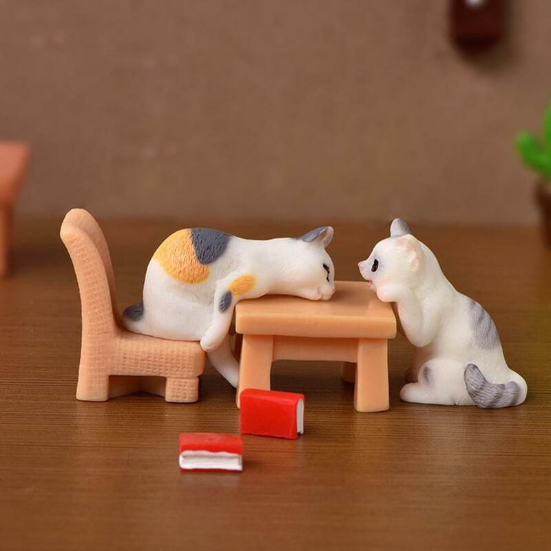 Ornamen Kucing Gambar Hewan Mainan Realistis Mini Kucing Kerajinan Miniatur Patung-patung Dekorasi Rumah