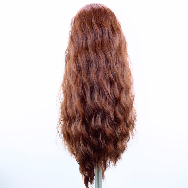 Wig sintetis renda depan untuk wanita, rambut palsu renda rambut sintetis garis rambut alami, Wig coklat panjang, Cosplay rambut bayi telah ditanami