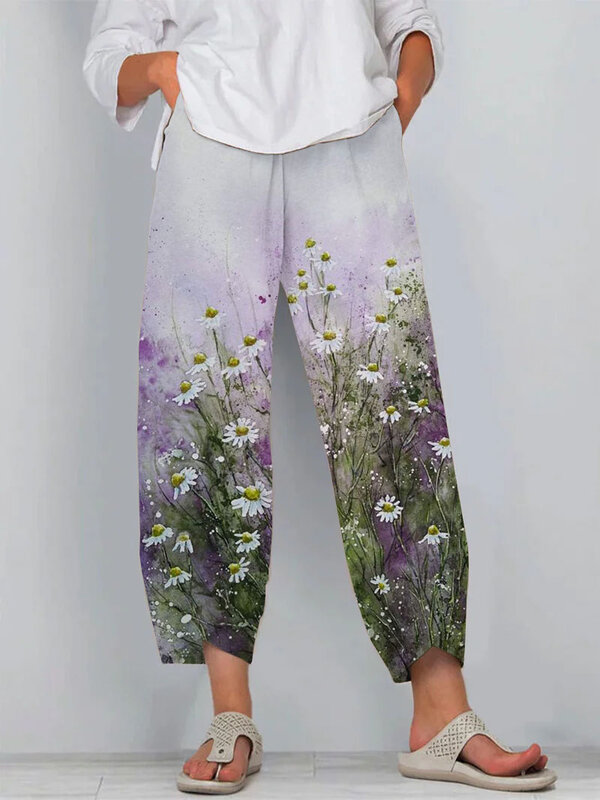 Celana bunga musim panas wanita celana panjang pantai bergaya Y2k pakaian Streetwear tren celana olahraga longgar Capri Jogger wanita Pantalon