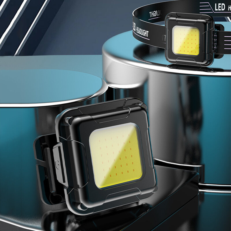 Lâmpada Principal Portátil com 4 Modos de Luz, Mini COB LED Farol, Tipo C USB Carregamento, Lanterna Compacta para Camping, Correndo, Caminhadas
