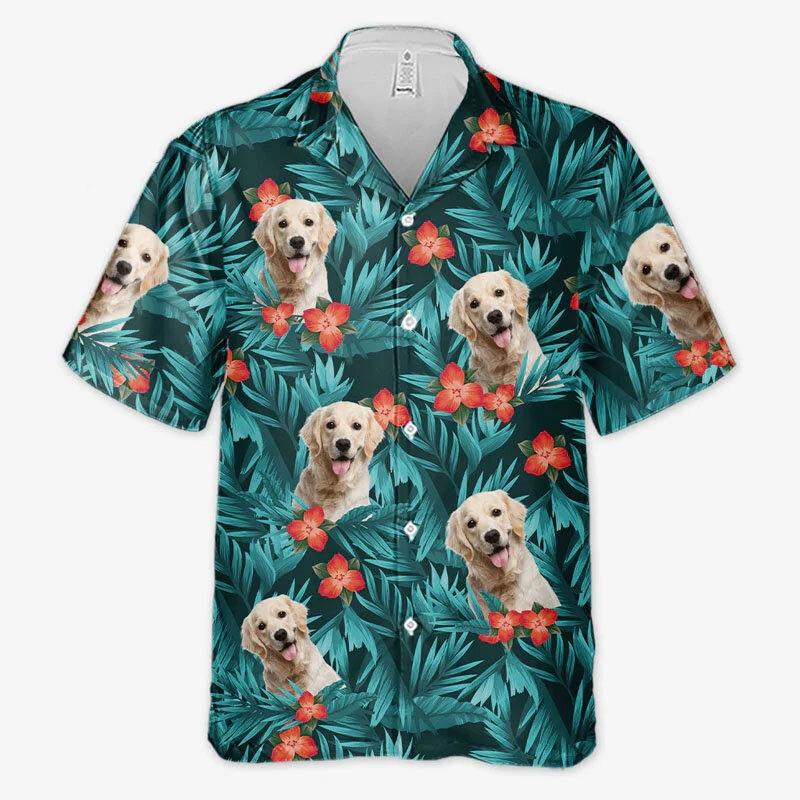 남성용 꽃 강아지 3D 프린트 반팔 셔츠, 오버사이즈 캐주얼 셔츠, 하와이 해변 휴가 남성 의류, 새로운 패션