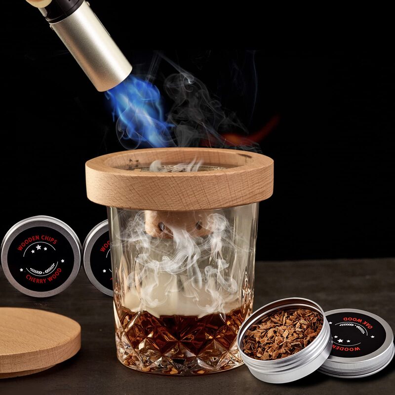 Zestaw palaczy koktajlowych do whisky, serów i napojów smakowych akcesoria do palaczy obejmują szczotkę do czyszczenia, filtr z 4 szt. Zrębkami