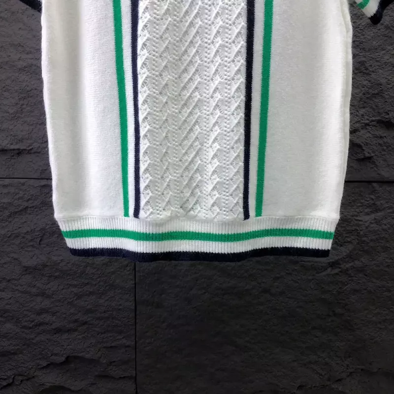 Abbigliamento da uomo Polo lavorata a maglia di lusso Casual bottone a righe manica corta t-Shirt traspirante 2024 nuova maglieria