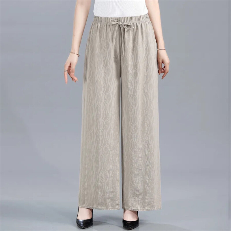 Middle-Aged And Elderly Mothers Elastic Waist Wide-Leg Pants Ladies Summer High Waist Thin Loose Casual Joker Straight Pants