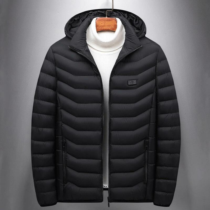 Jaqueta com zíper com capuz aquecida para homens, 3 temperaturas, aquecimento rápido, USB recarregável, aquecedor corporal, espessado, lavável, casaco de aquecimento elétrico