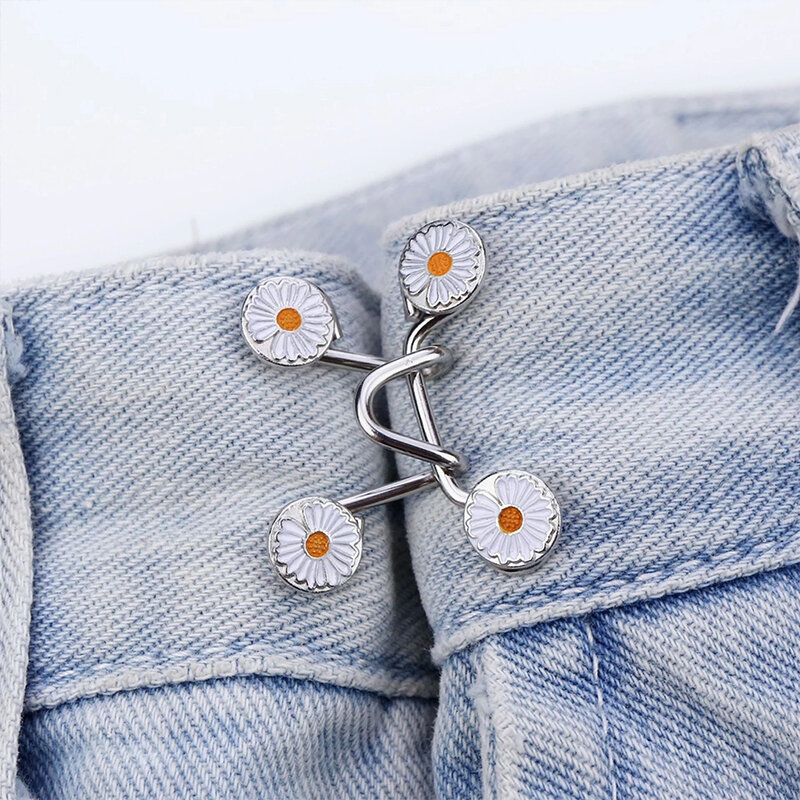 Jeans vita invisibile regolazione fibbia bottone rimovibile in metallo spille da donna gonna accessori per cucire fai da te con 2 ganci di regolazione