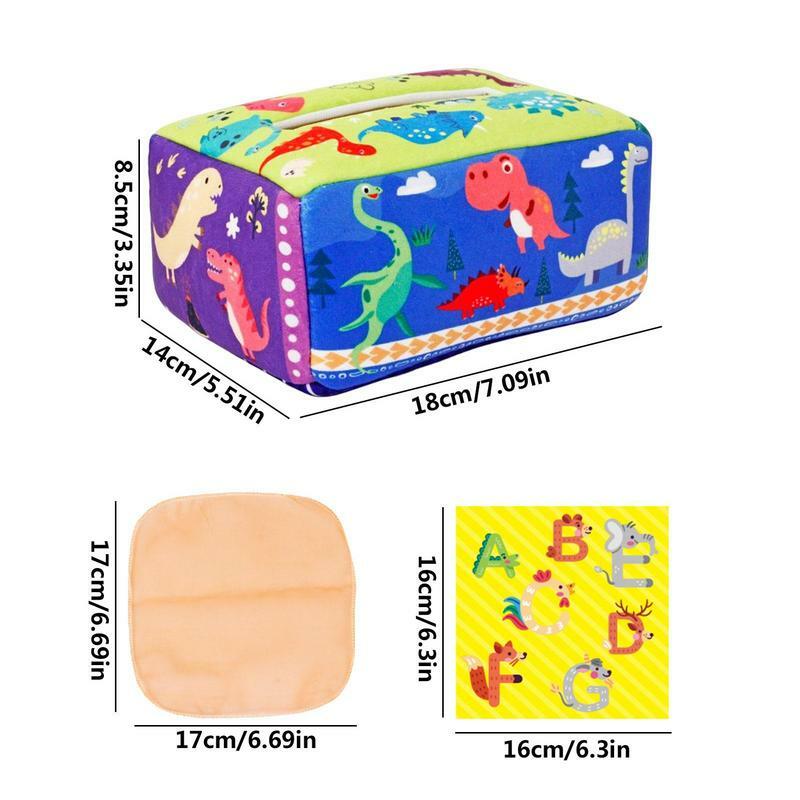 กล่องทิชชู่ยัดไส้ผ้าพันคอย่นสำหรับเด็กทารกของเล่นฝึกประสาทสัมผัสของเล่นเพื่อการศึกษาสำหรับเด็กทารก6 12เดือน