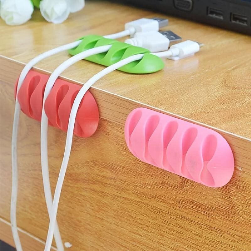 1PC 5 In 1 USB Data Cable Holder Charger Holder Desktop Fixed Card Holder Silicone Data Cable Mouse Cable Self Adhesive Strength