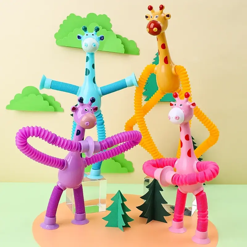 Crianças Ventosa Brinquedos De Girafa Pop Tubos Stress Relief Brinquedo Telescópico Girafa Foles Sensoriais Brinquedos Anti-stress Squeeze Toy